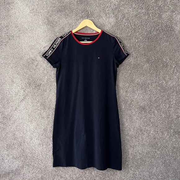 Tommy Hilfiger Dress Womens Small Blue Short Sleeve V-Neck Pullover Cotton Logo - Picture 1 of 9